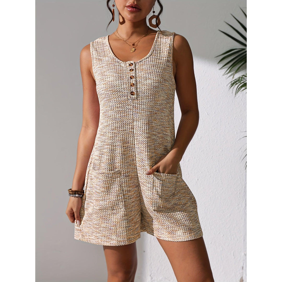 Waffle-Knit Look Button-Front Romper