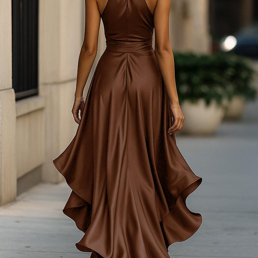 Ruched Satin-Look Maxi Gown