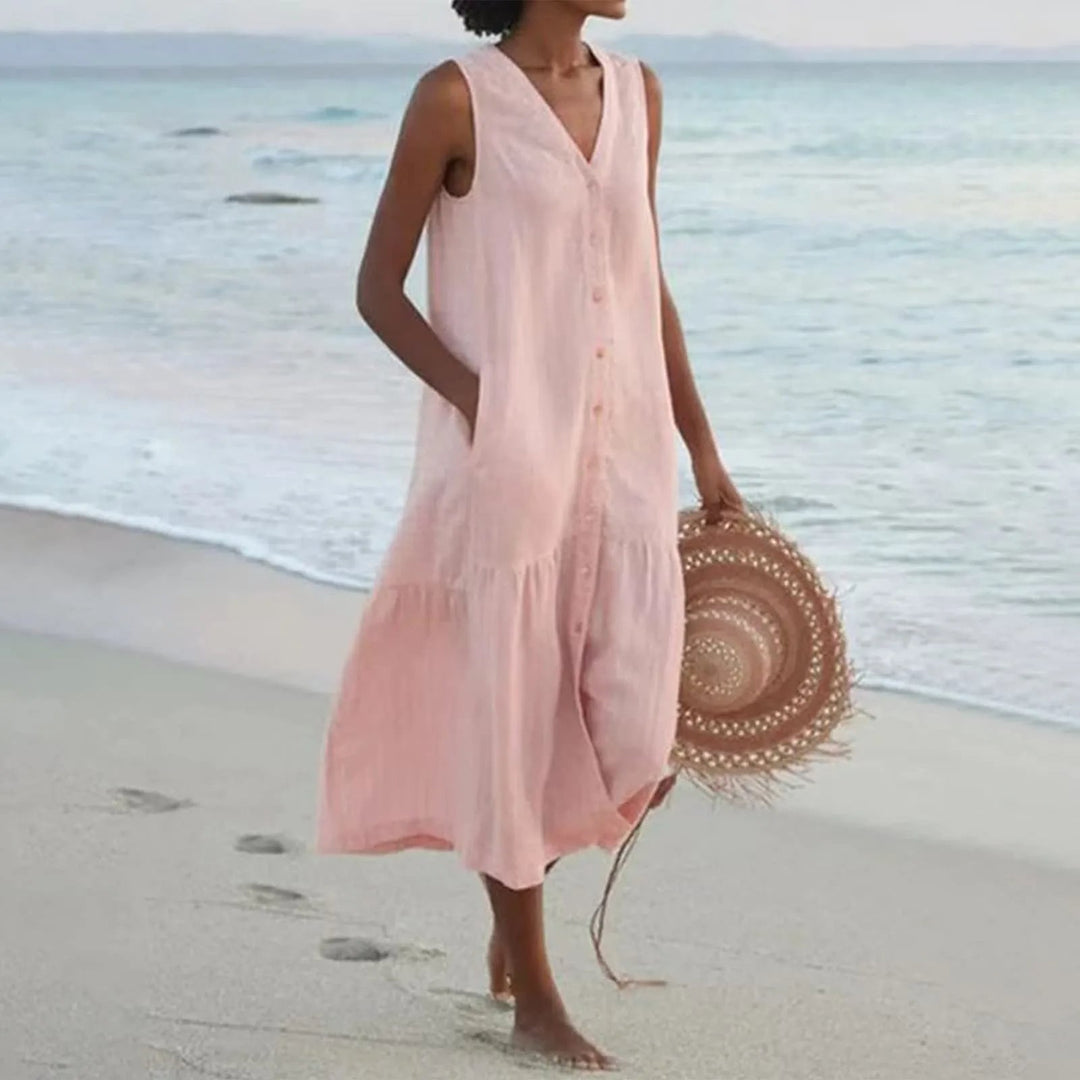 Casual V-Neck Button-Front Summer Dress