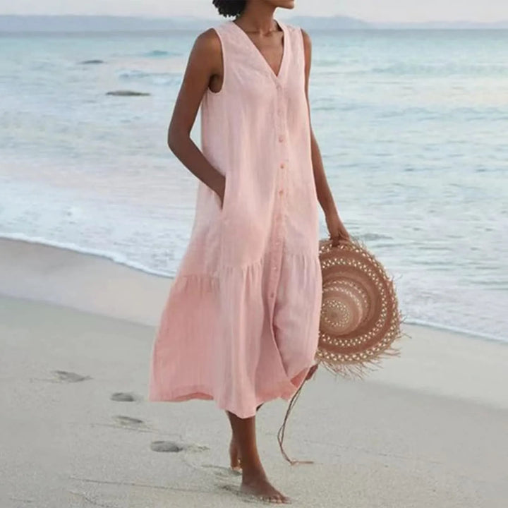 Casual V-Neck Button-Front Summer Dress