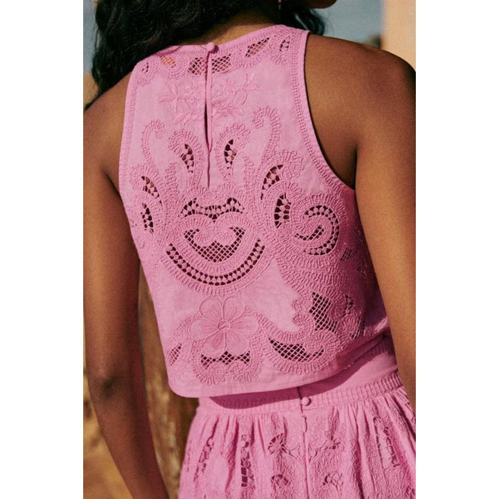 Pink Lace-Look Top And Skirt Set