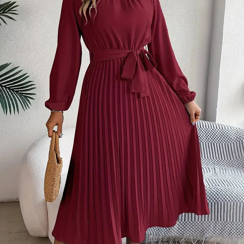 Pleated Long Sleeve Midi Dress