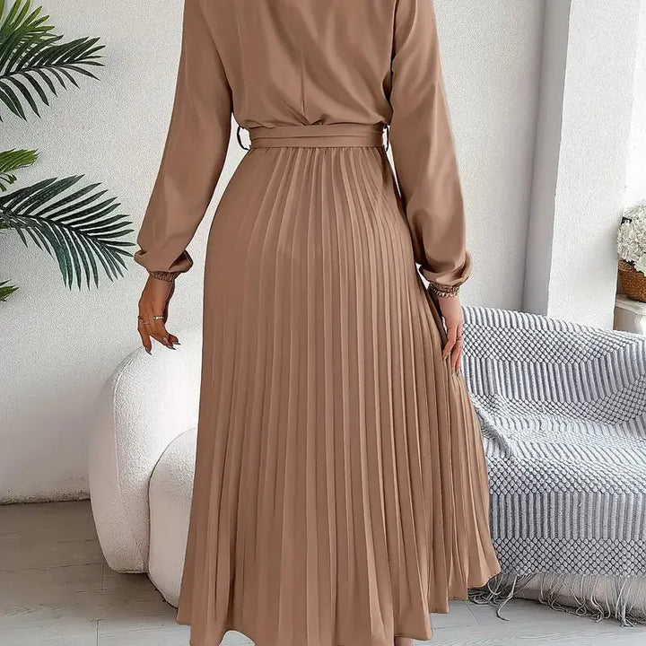 Pleated Long Sleeve Midi Dress