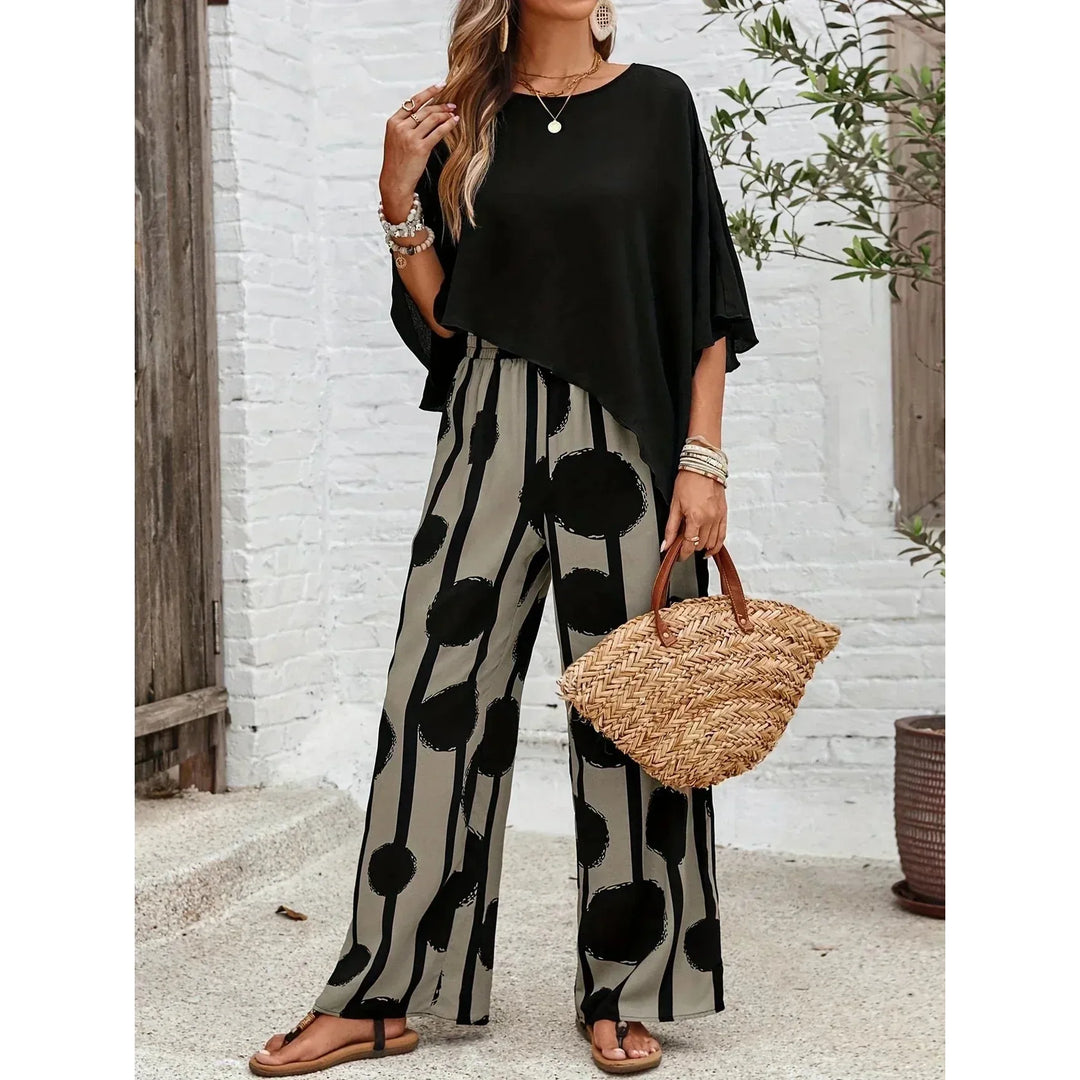 Asymmetric Top And Printed Pants Set