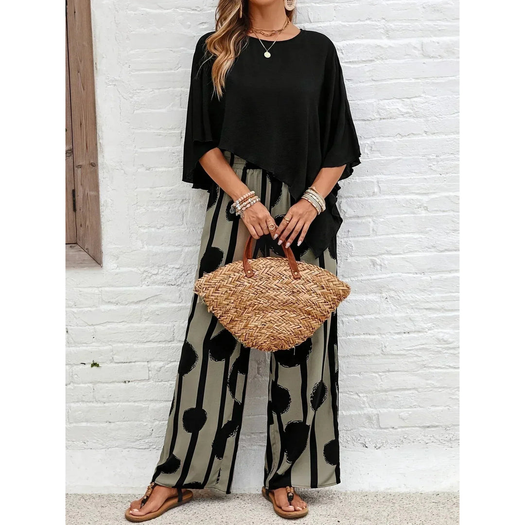 Asymmetric Top And Printed Pants Set