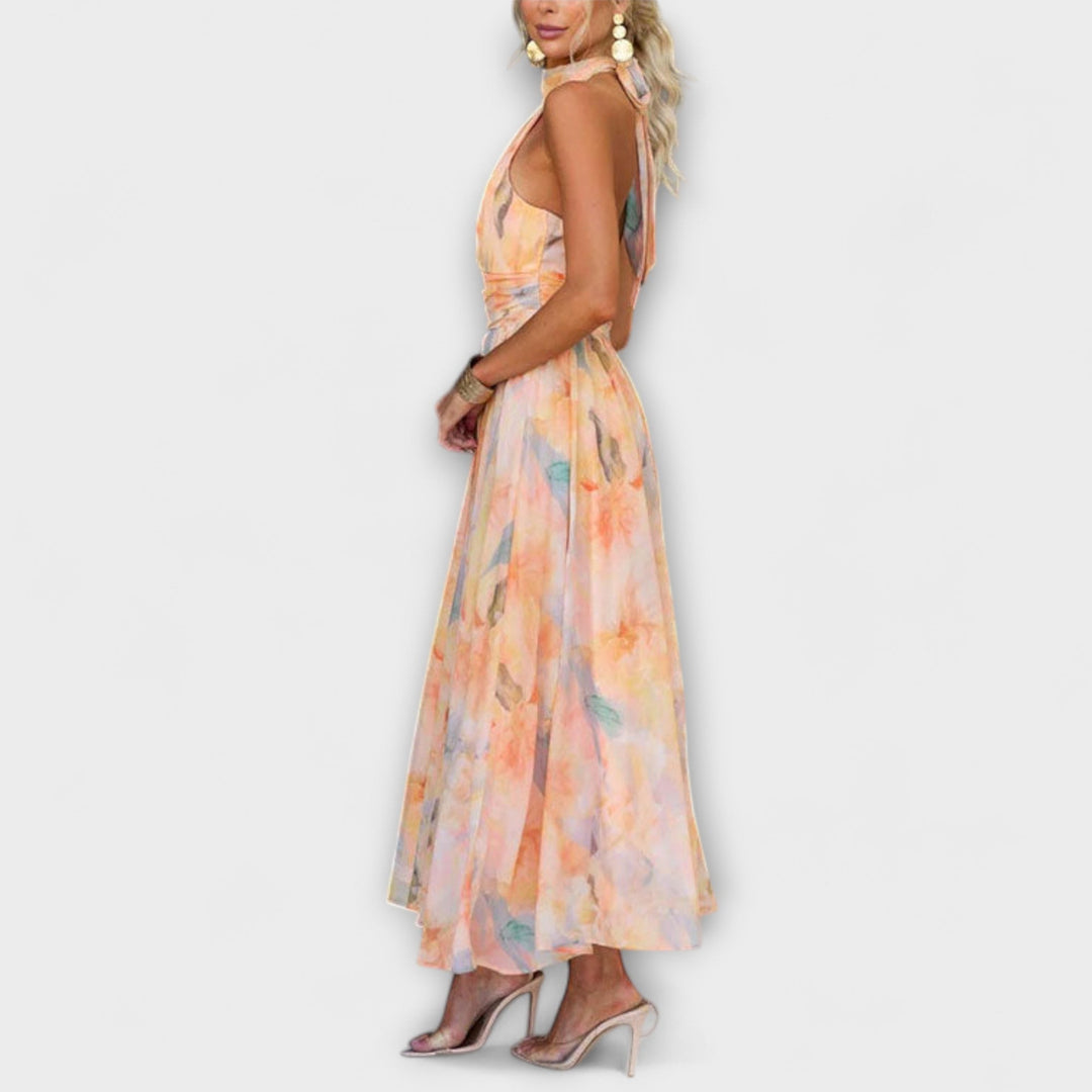 Floral Halter Neck Maxi Dress