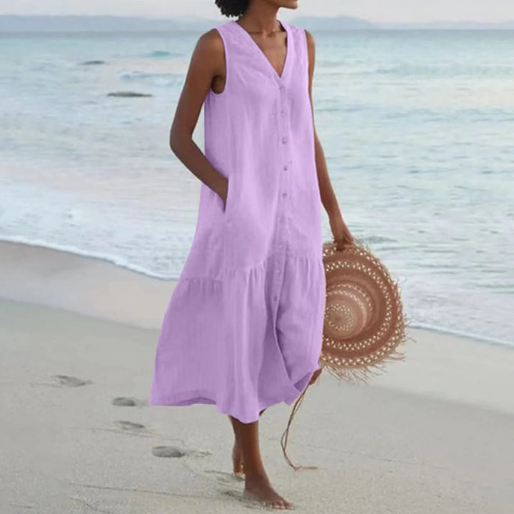 Casual V-Neck Button-Front Summer Dress