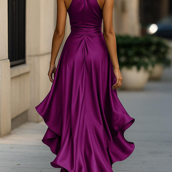 Ruched Satin-Look Maxi Gown