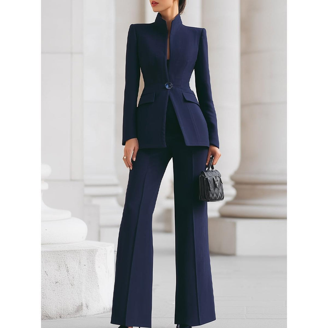 Stand-Collar Blazer And Flare Pant Set