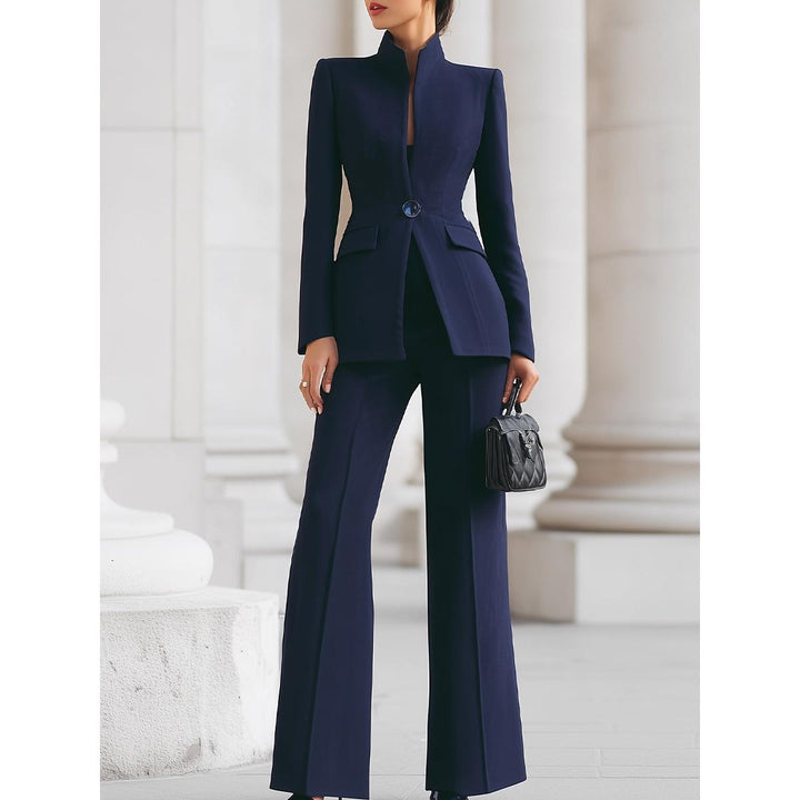 Stand-Collar Blazer And Flare Pant Set
