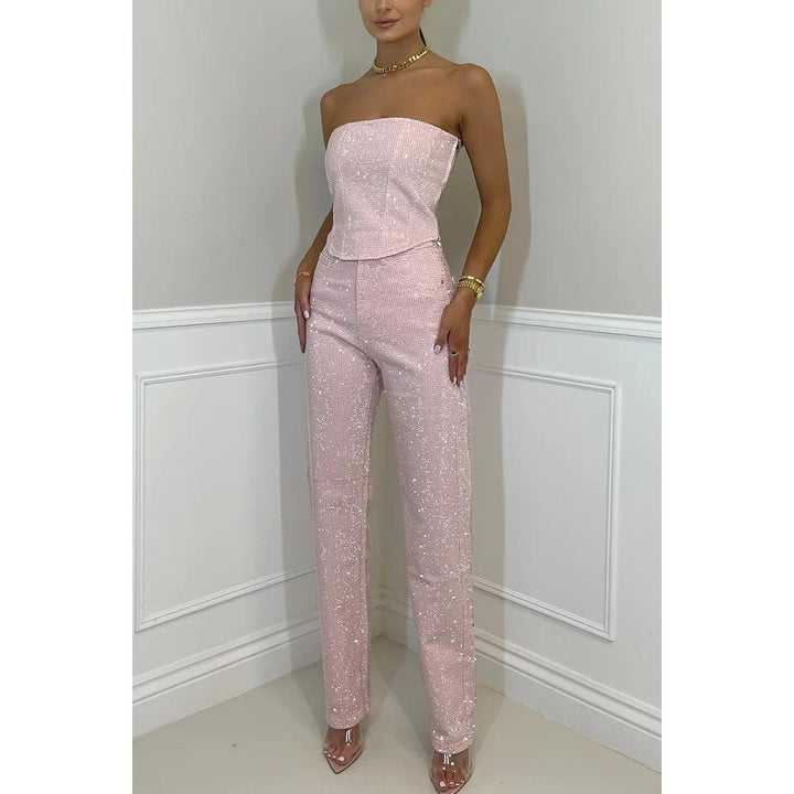Sequin-Look Strapless Wide-Leg Jumpsuit