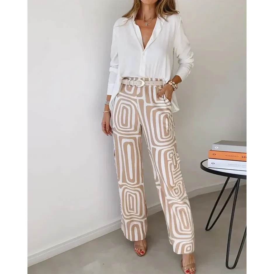 Geometric Print Top And Pants Set