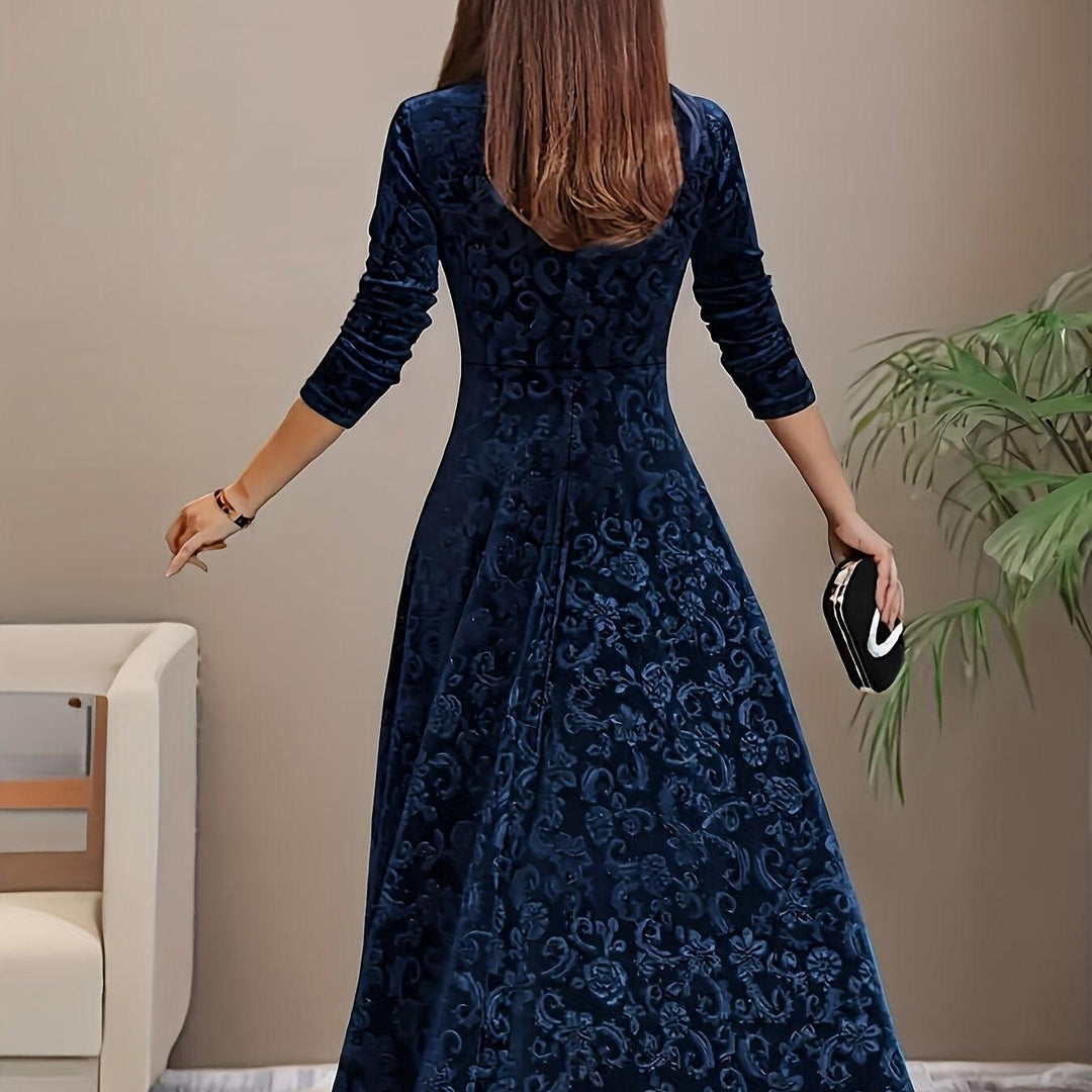 Embroidered Velvet-Look Maxi Dress