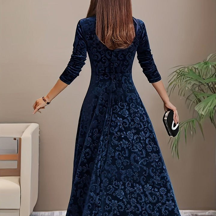 Embroidered Velvet-Look Maxi Dress
