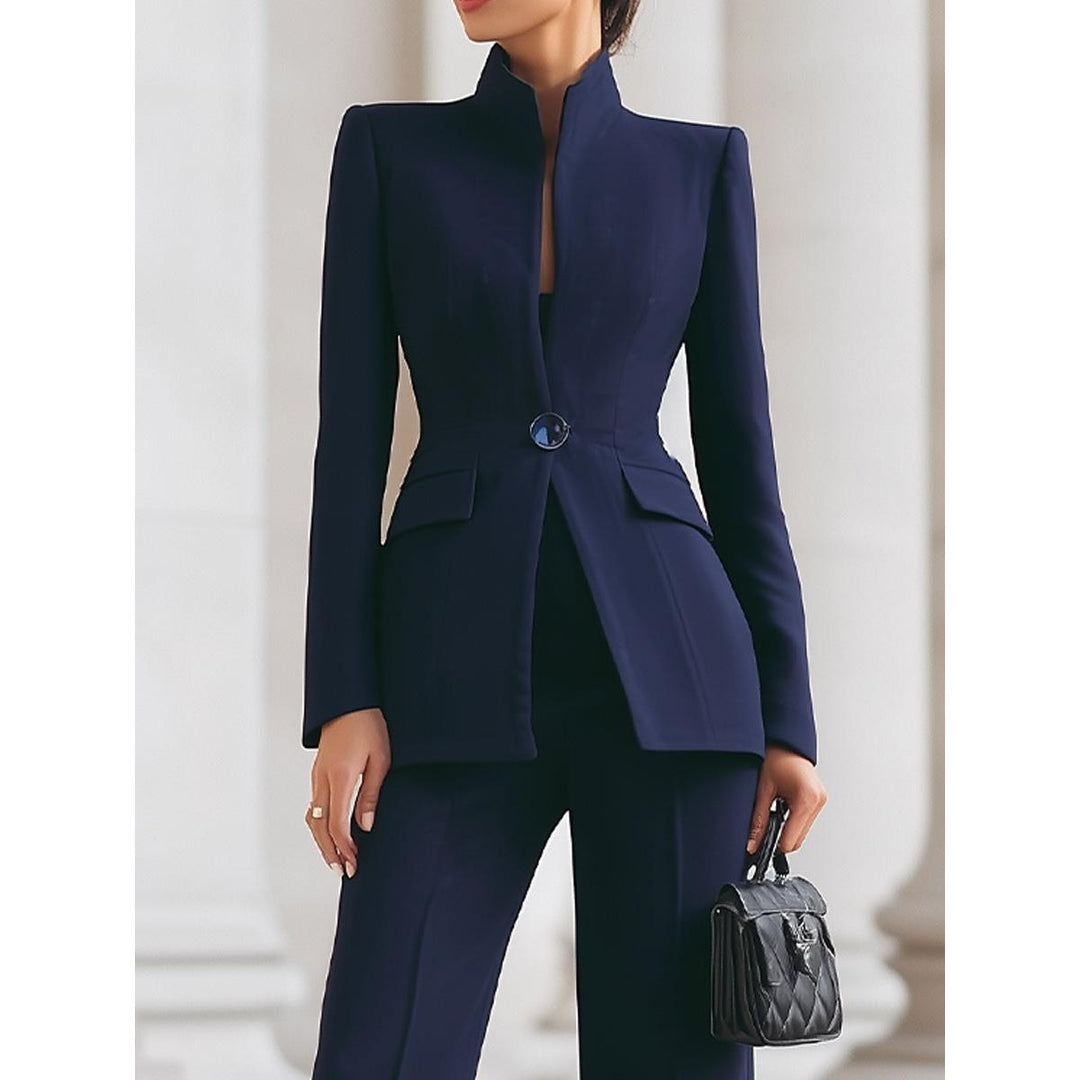 Stand-Collar Blazer And Flare Pant Set