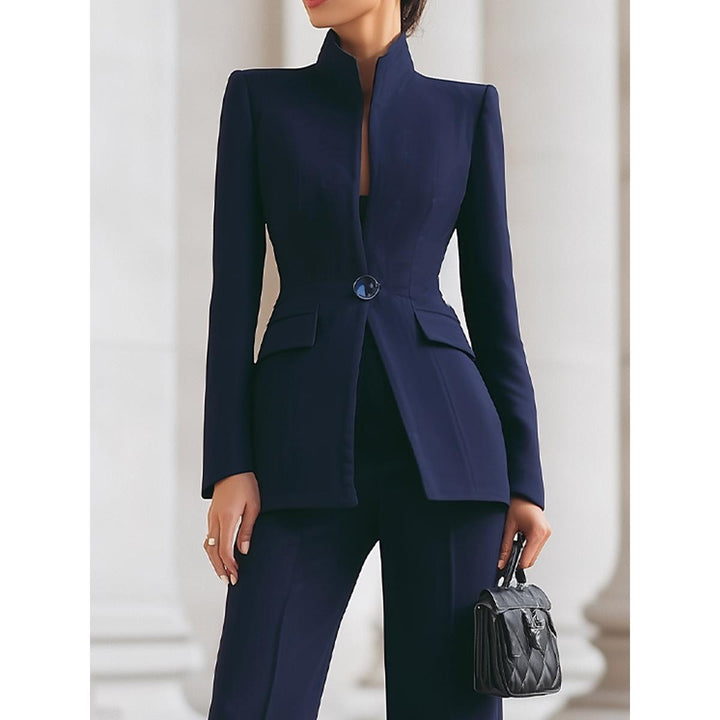 Stand-Collar Blazer And Flare Pant Set
