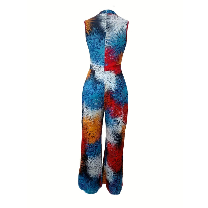 Abstract Tropical Print Belted Wide-Leg Jumpsuit