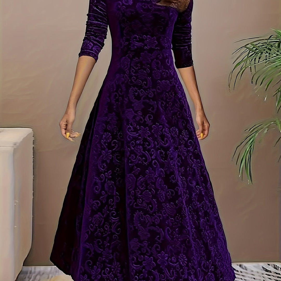 Embroidered Velvet-Look Maxi Dress
