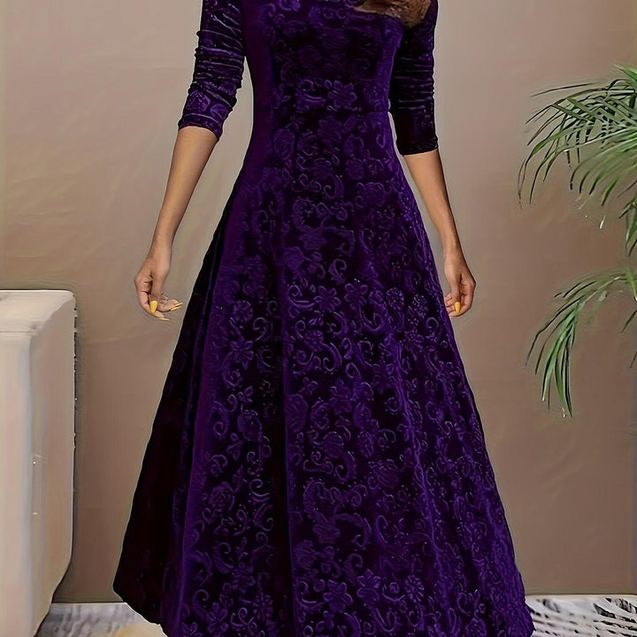 Embroidered Velvet-Look Maxi Dress