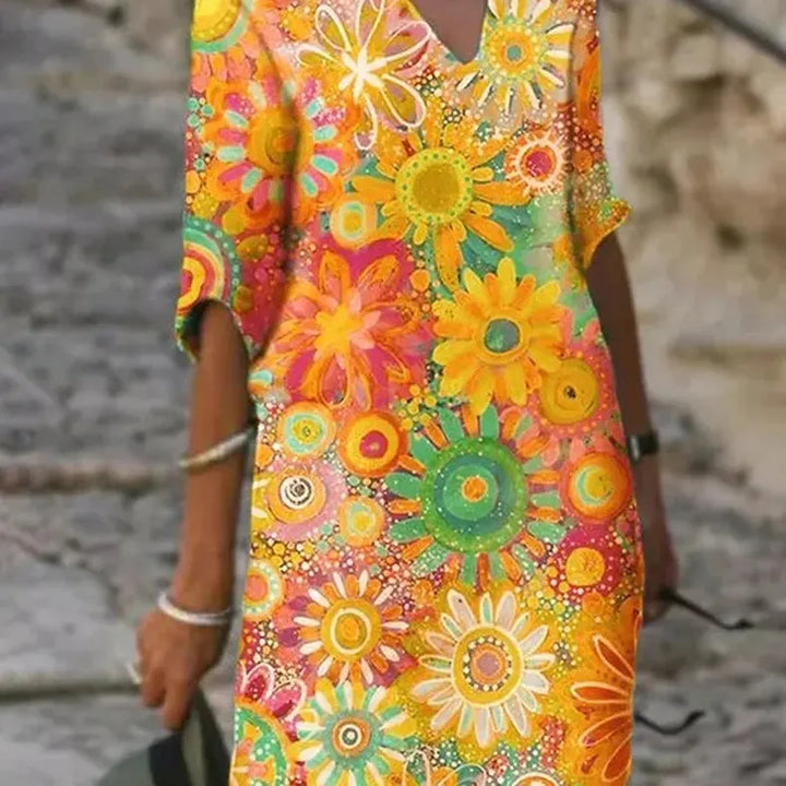 Floral Print V-Neck Summer Dress