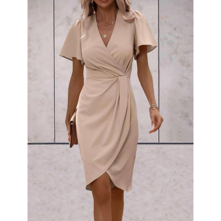 Short Sleeve Wrap Midi Dress