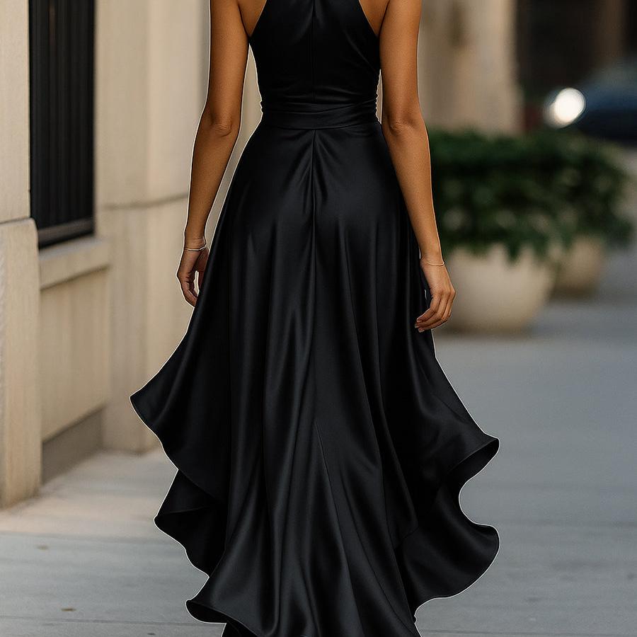 Ruched Satin-Look Maxi Gown