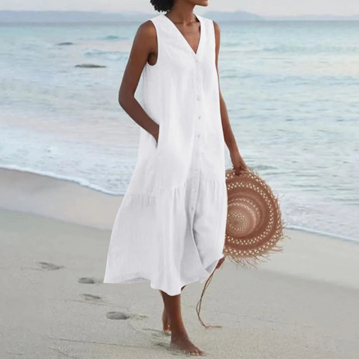 Casual V-Neck Button-Front Summer Dress