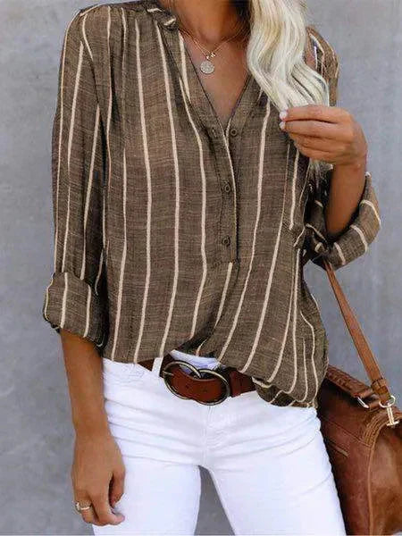 Vertical Striped Button-Down Blouse