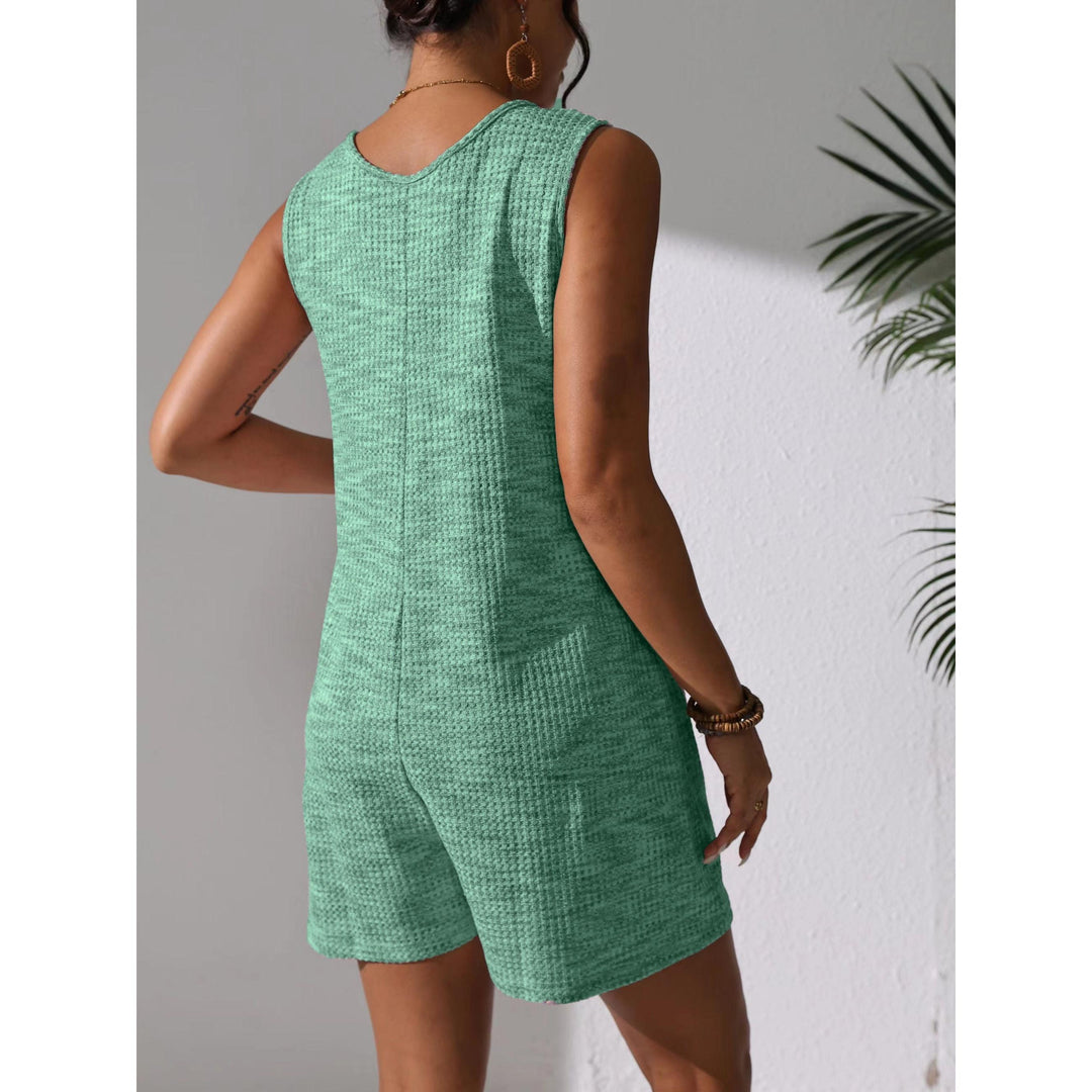 Waffle-Knit Look Button-Front Romper