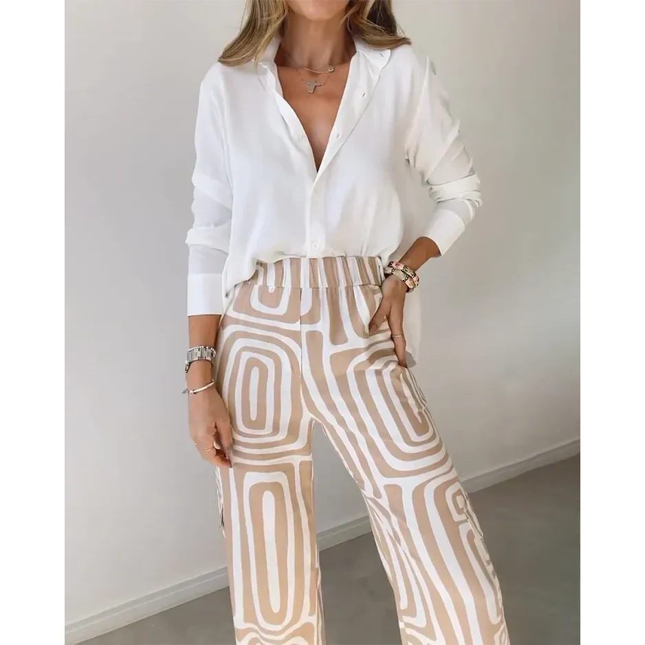 Geometric Print Top And Pants Set