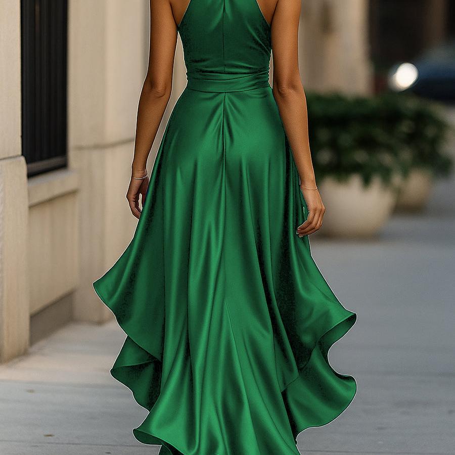 Ruched Satin-Look Maxi Gown