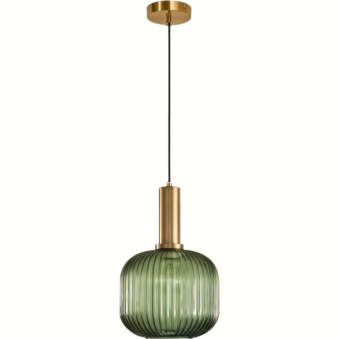 Modern Striped Glass Pendant Light | Brass & Ribbed Glass Shade