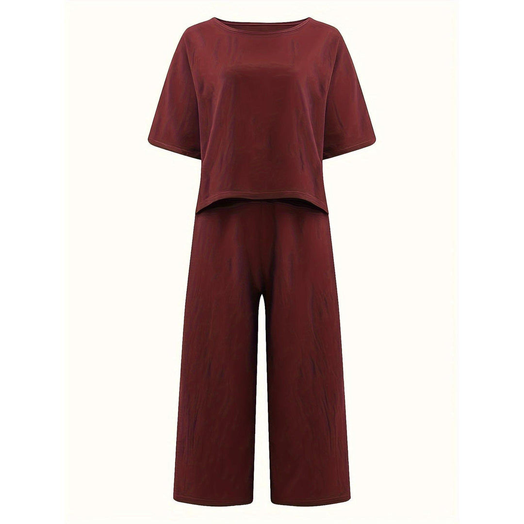 Crew Neck Short Sleeve Top And Wide-Leg Pants Set