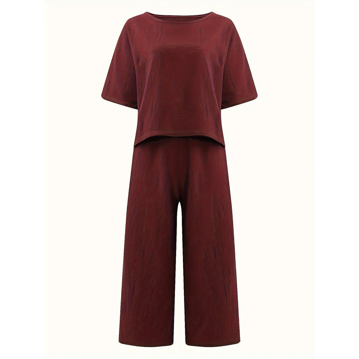 Crew Neck Short Sleeve Top And Wide-Leg Pants Set