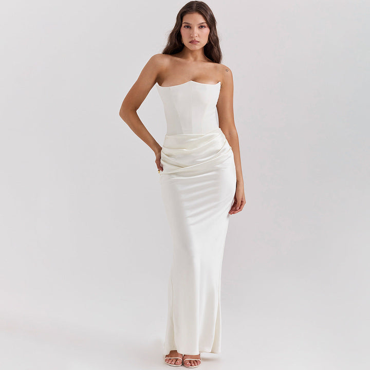 Corset-Style Satin-Look Midi Dress