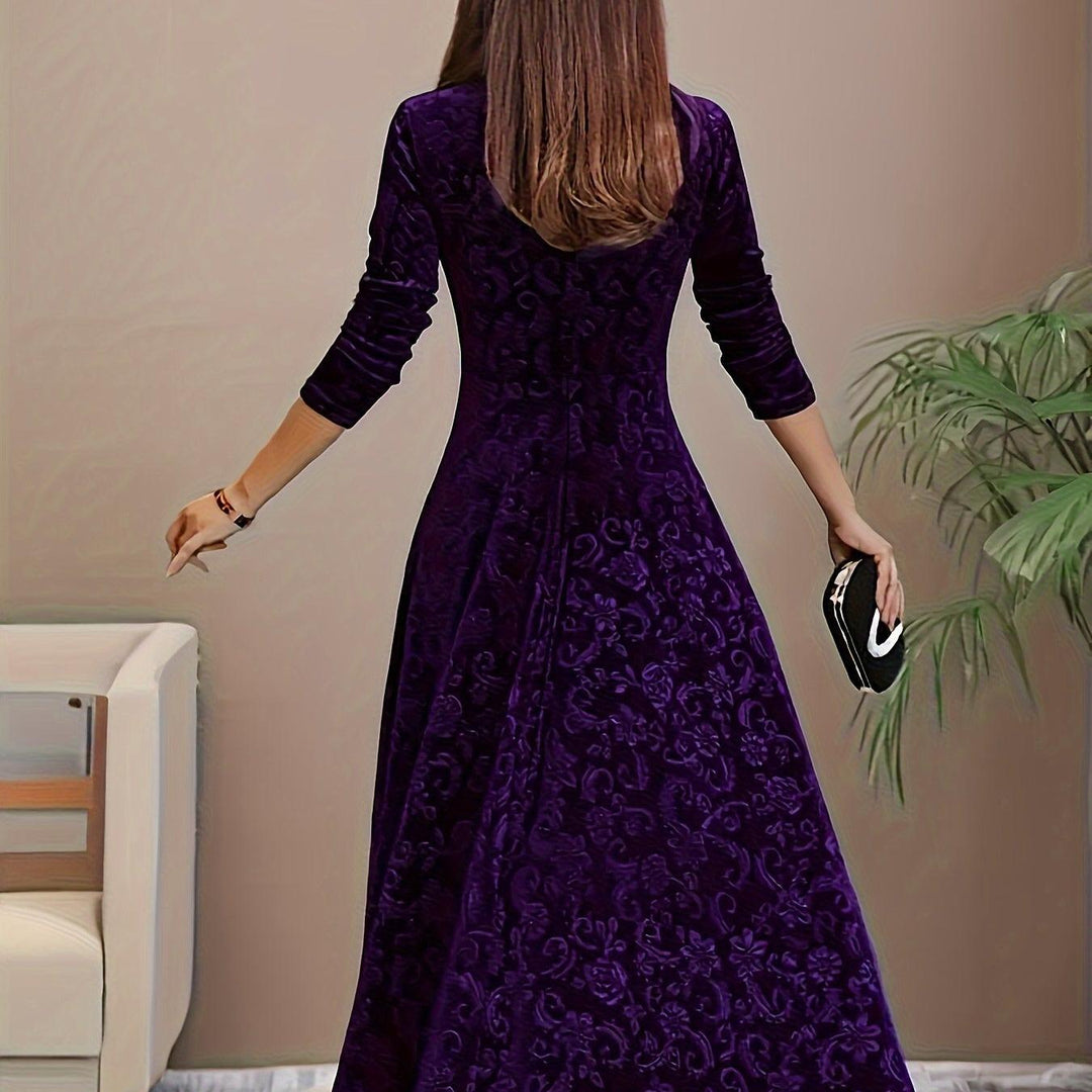 Embroidered Velvet-Look Maxi Dress