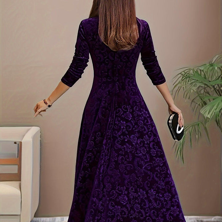 Embroidered Velvet-Look Maxi Dress