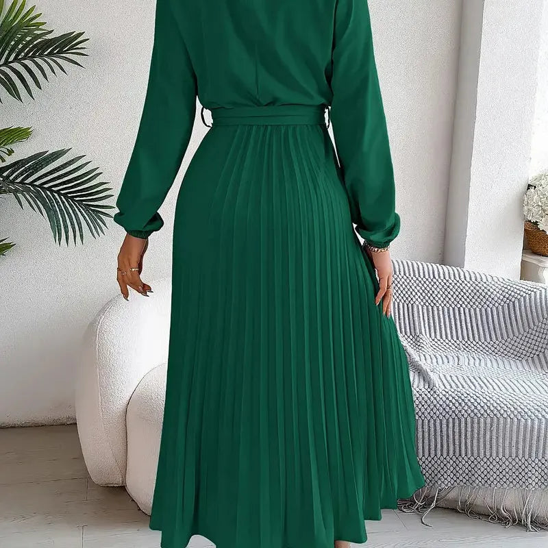 Pleated Long Sleeve Midi Dress