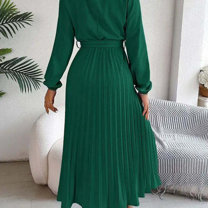 Pleated Long Sleeve Midi Dress