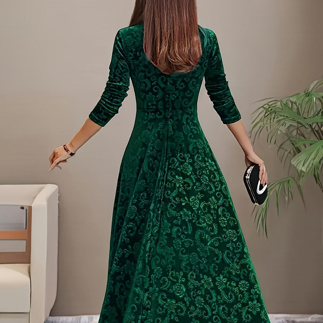 Embroidered Velvet-Look Maxi Dress