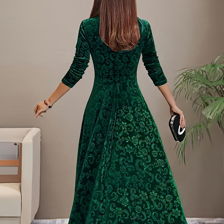 Embroidered Velvet-Look Maxi Dress