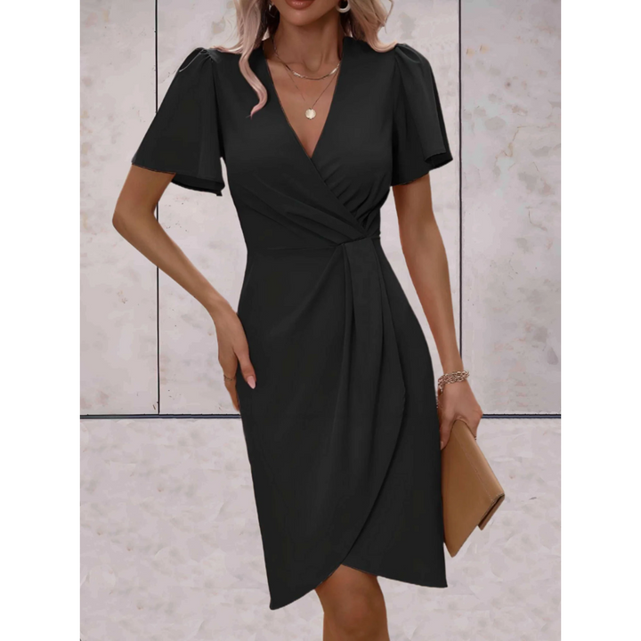 Short Sleeve Wrap Midi Dress