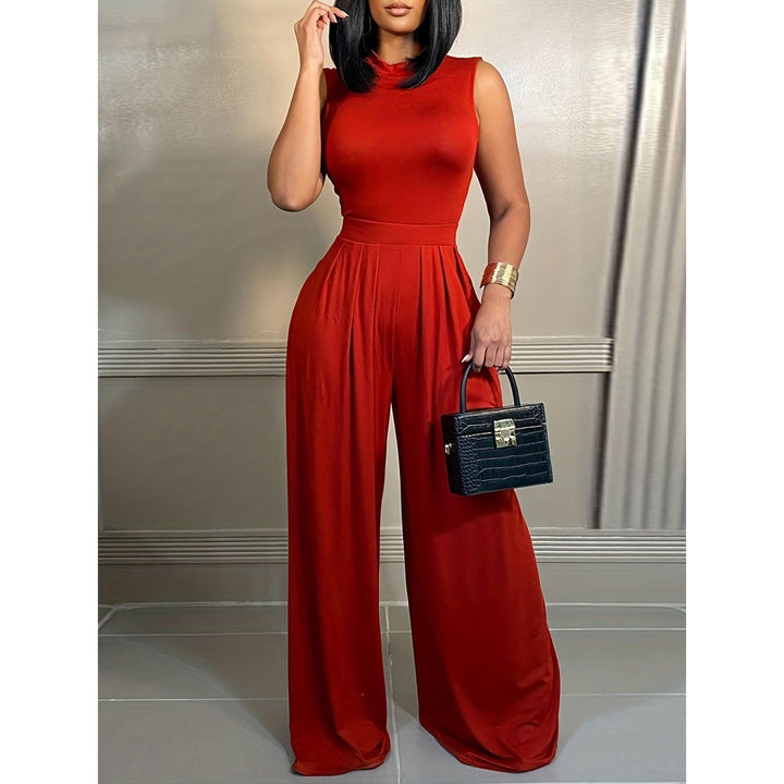 Abstract Tropical Print Belted Wide-Leg Jumpsuit