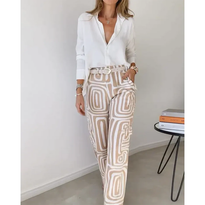 Geometric Print Top And Pants Set
