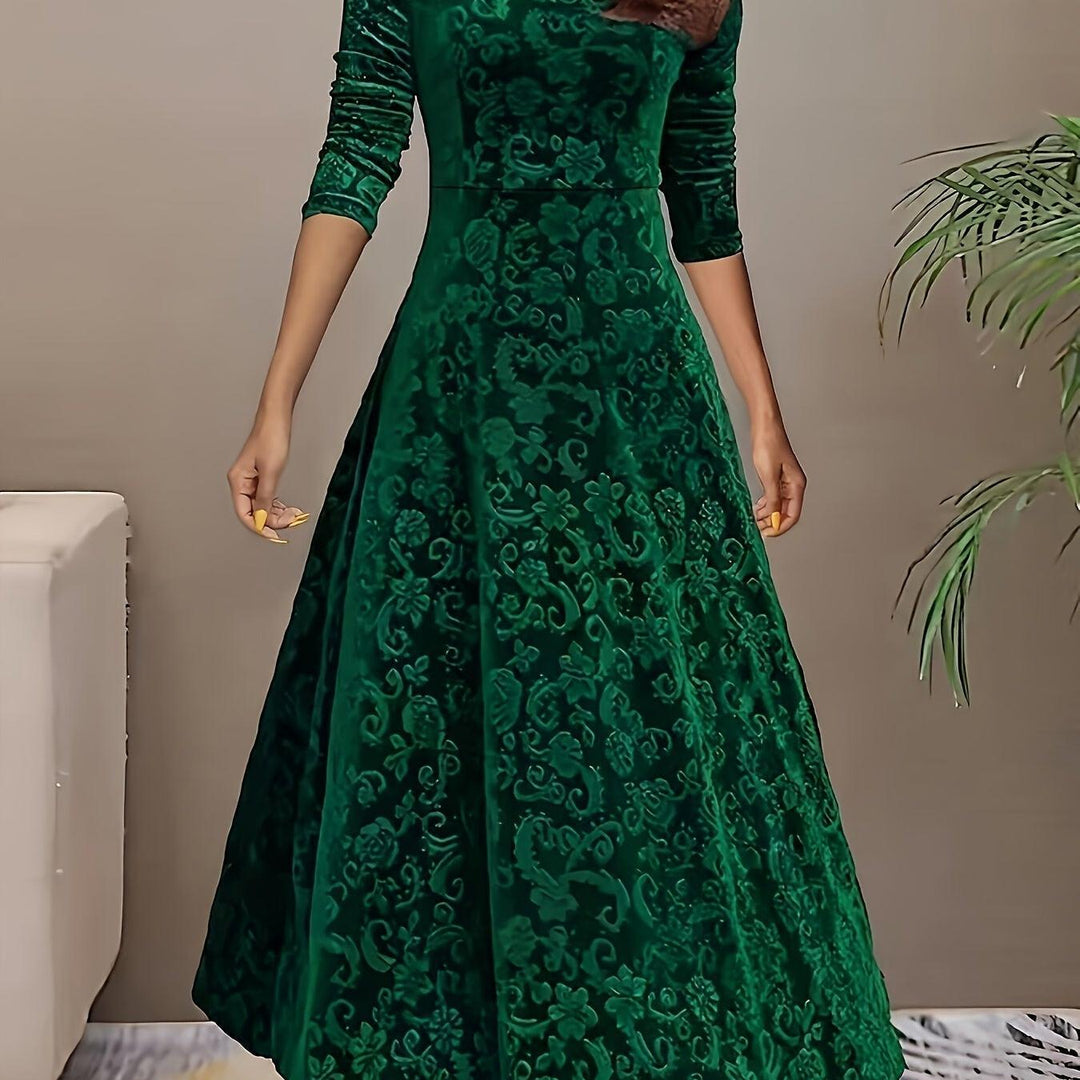 Embroidered Velvet-Look Maxi Dress