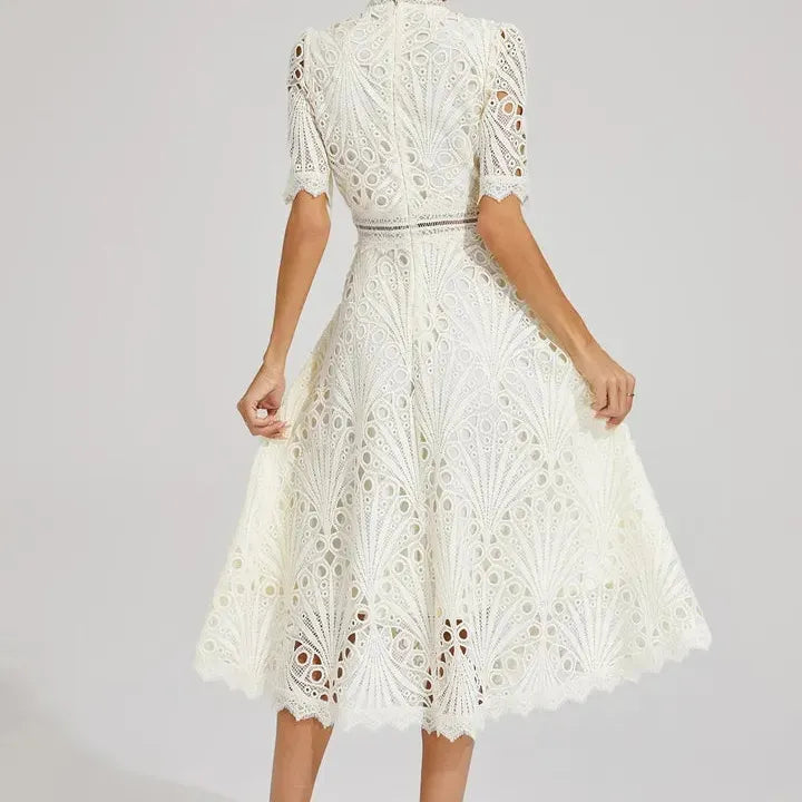 High Neck A-Line Midi Dress