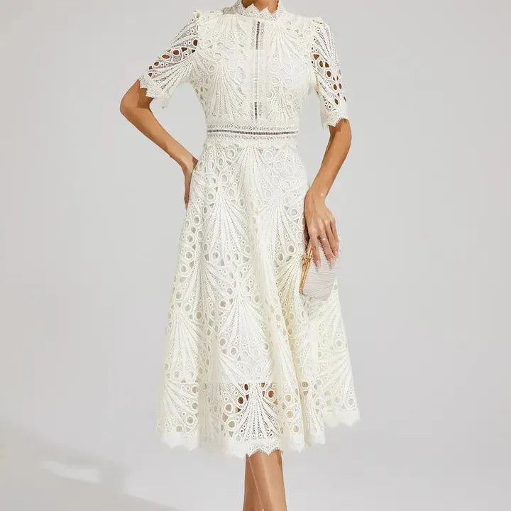 High Neck A-Line Midi Dress