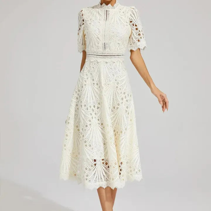 High Neck A-Line Midi Dress