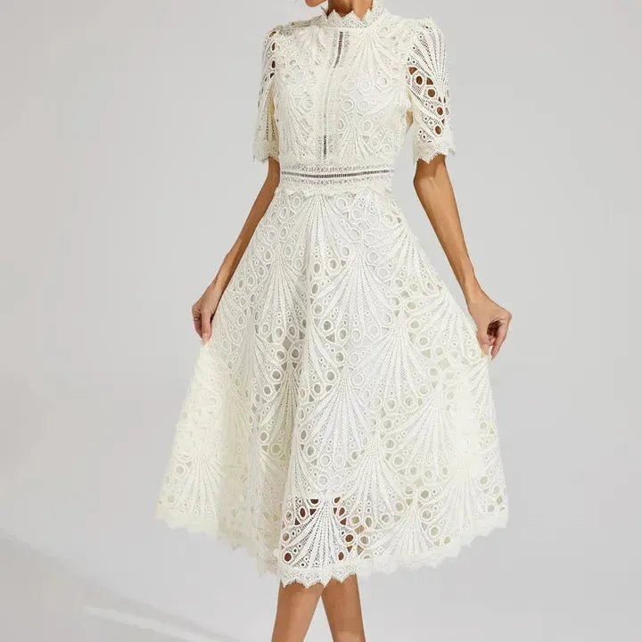 High Neck A-Line Midi Dress