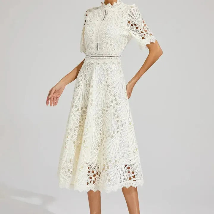 High Neck A-Line Midi Dress